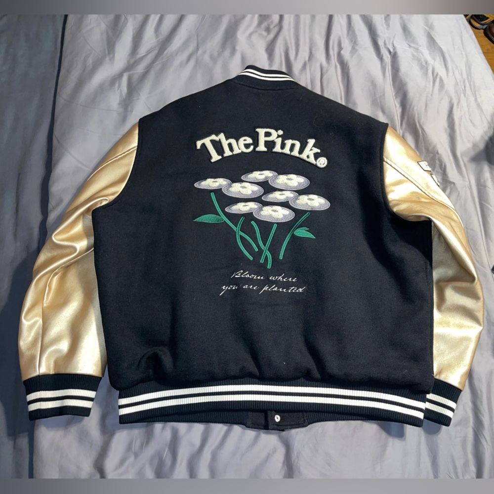 Vandy The Pink Varsity Letterman Jacket 4 Year Anniversary Navy Blue / Rose Gold